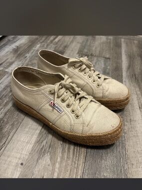 Superga Natural Canvas Espadrille Platform Sneakers